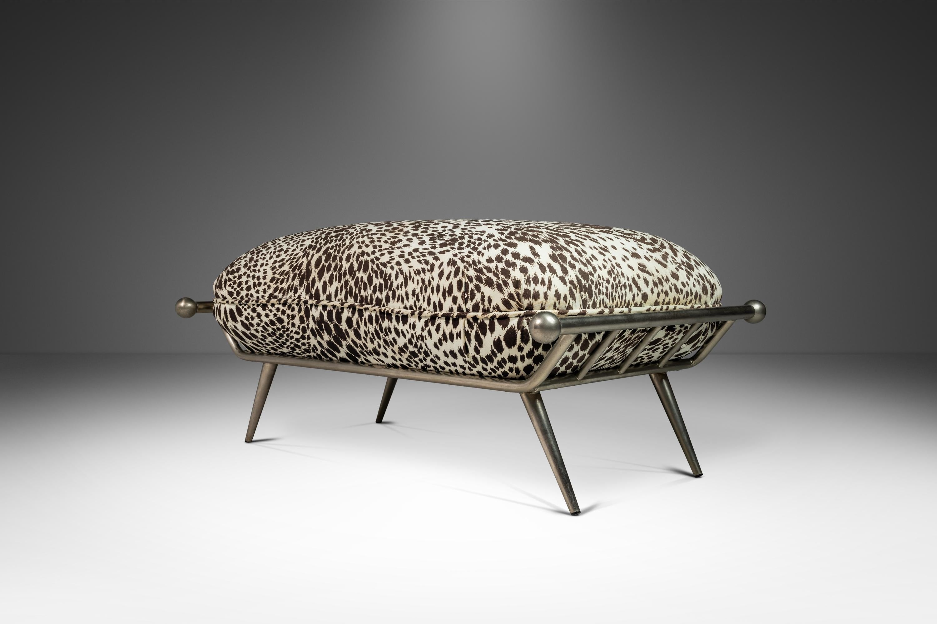 Ottoman/Bench in Animal Print by Milo Baughman for Carson's, USA, c. 1980's In Good Condition In Deland, FL