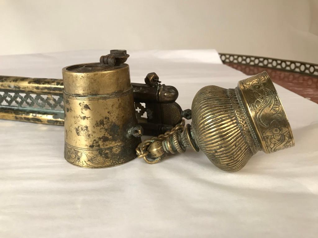 Ottoman Brass Inkwell and Pen Case Qalamdan For Sale 3