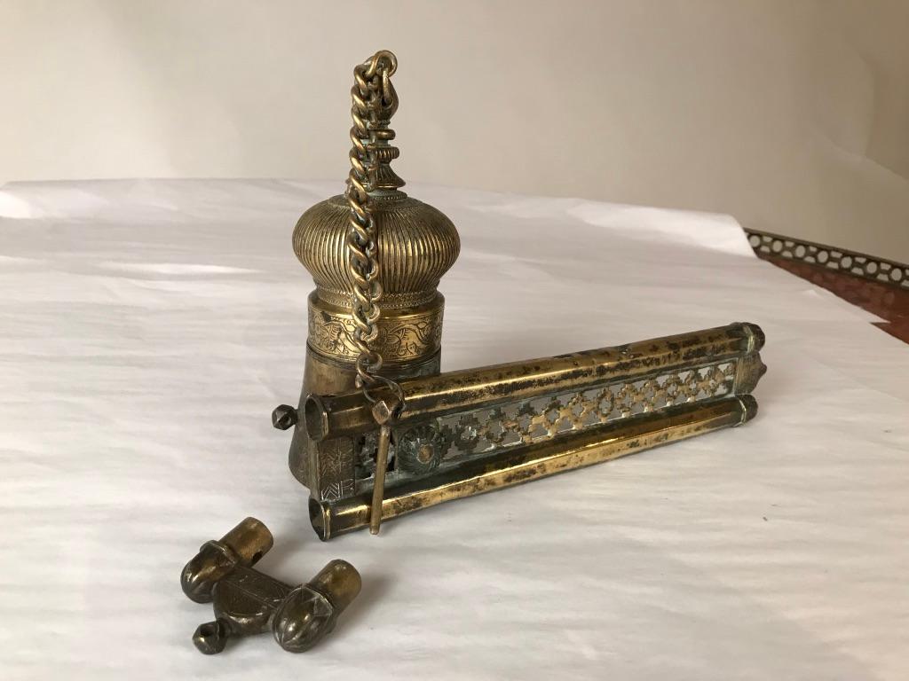 Ottoman Brass Inkwell and Pen Case Qalamdan For Sale 5