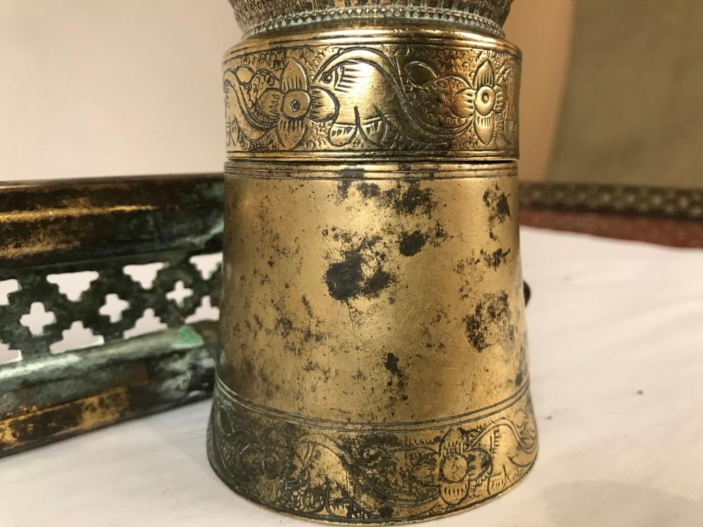 Ottoman Brass Inkwell and Pen Case Qalamdan For Sale 8