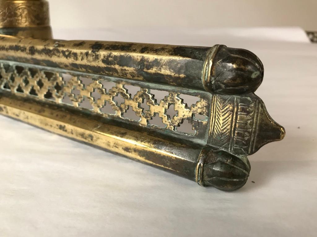 Ottoman Brass Inkwell and Pen Case Qalamdan For Sale 10