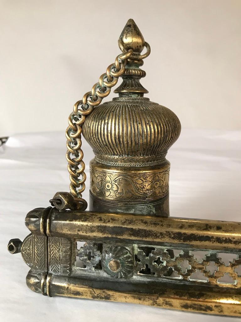 Turkish Ottoman Brass Inkwell and Pen Case Qalamdan For Sale