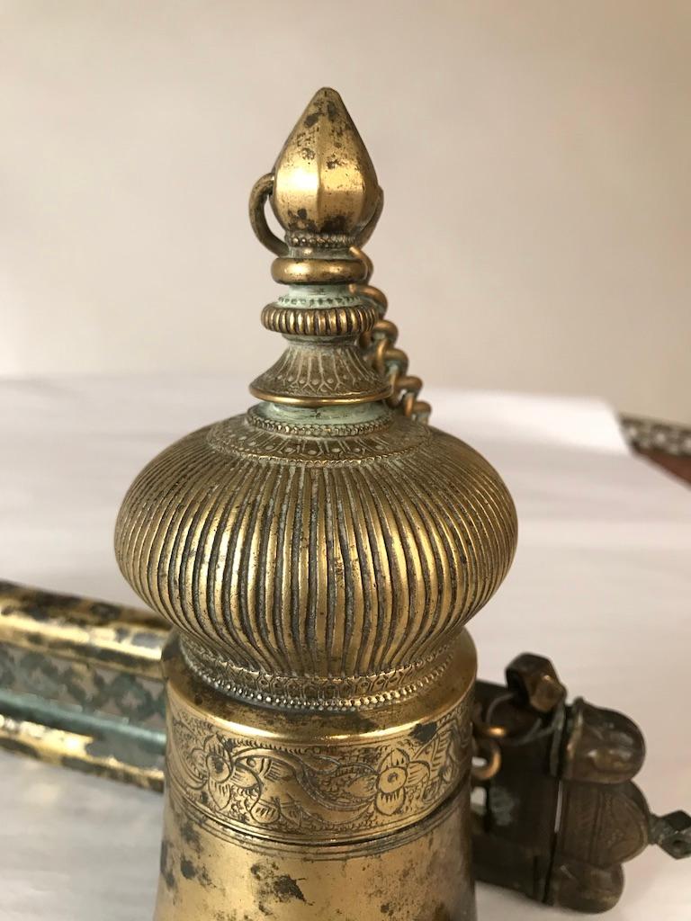 19th Century Ottoman Brass Inkwell and Pen Case Qalamdan For Sale