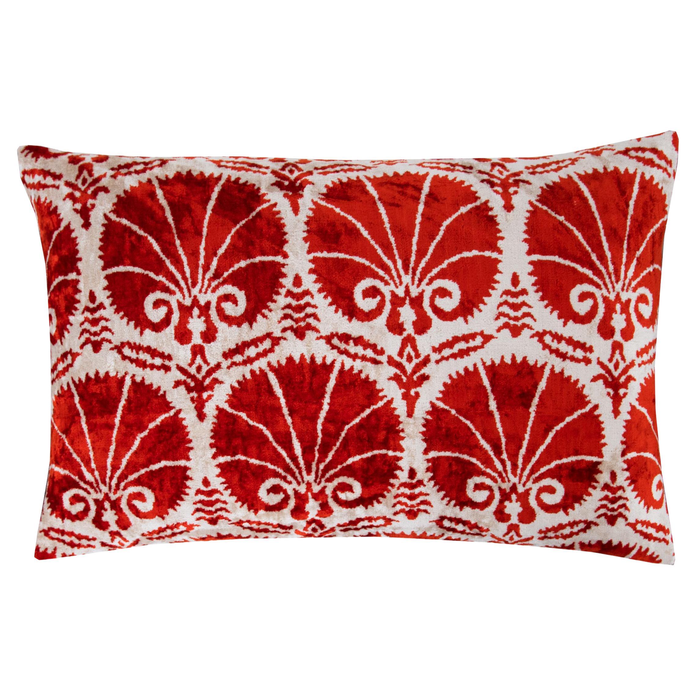 Ottoman Carnation Motif Silk Handwoven Velvet Cushion