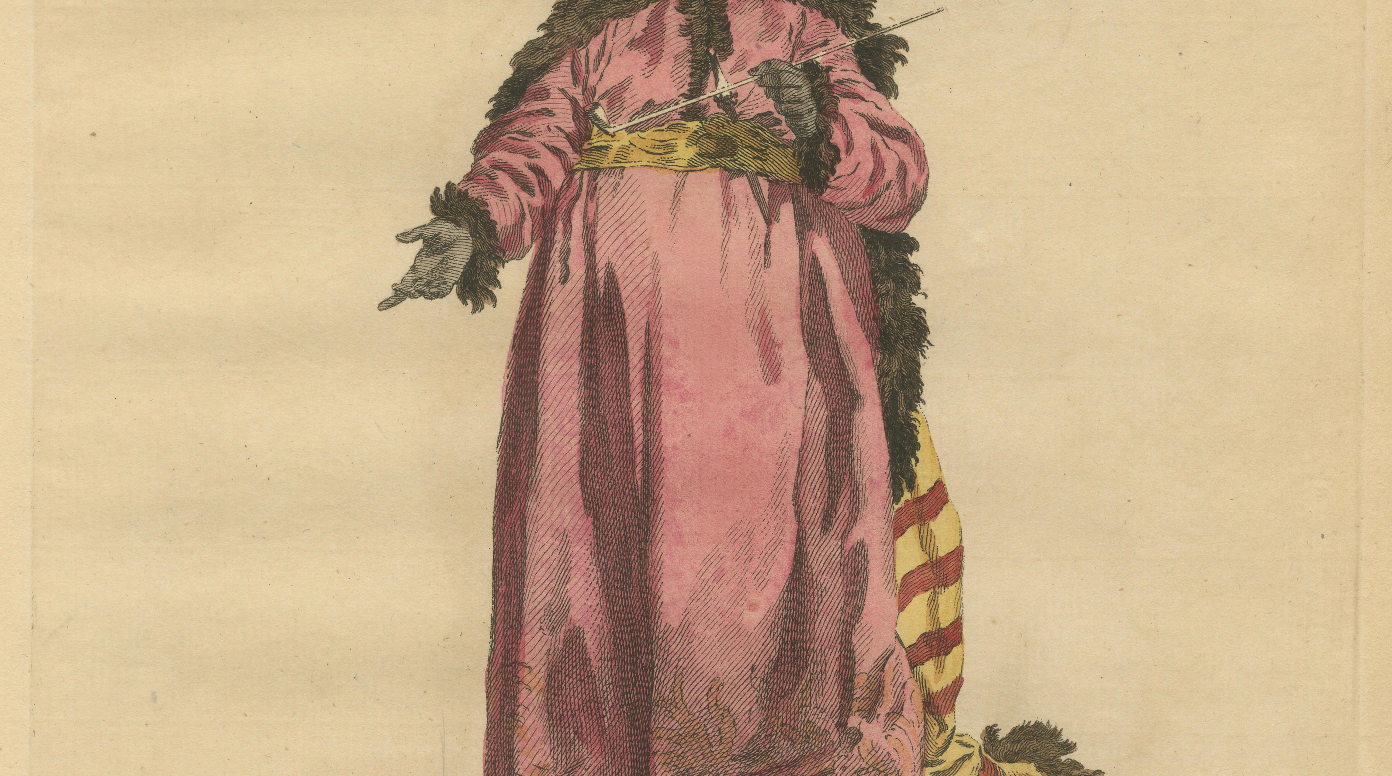 Ottoman Chief Black Eunuch Costume Print, Hand-Colored, 1749