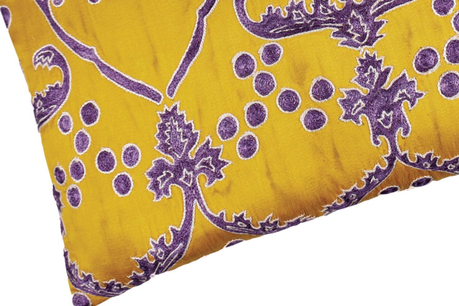 Other Ottoman Chintamani Motif Silk Hand-Embroidered Suzani Cushion For Sale