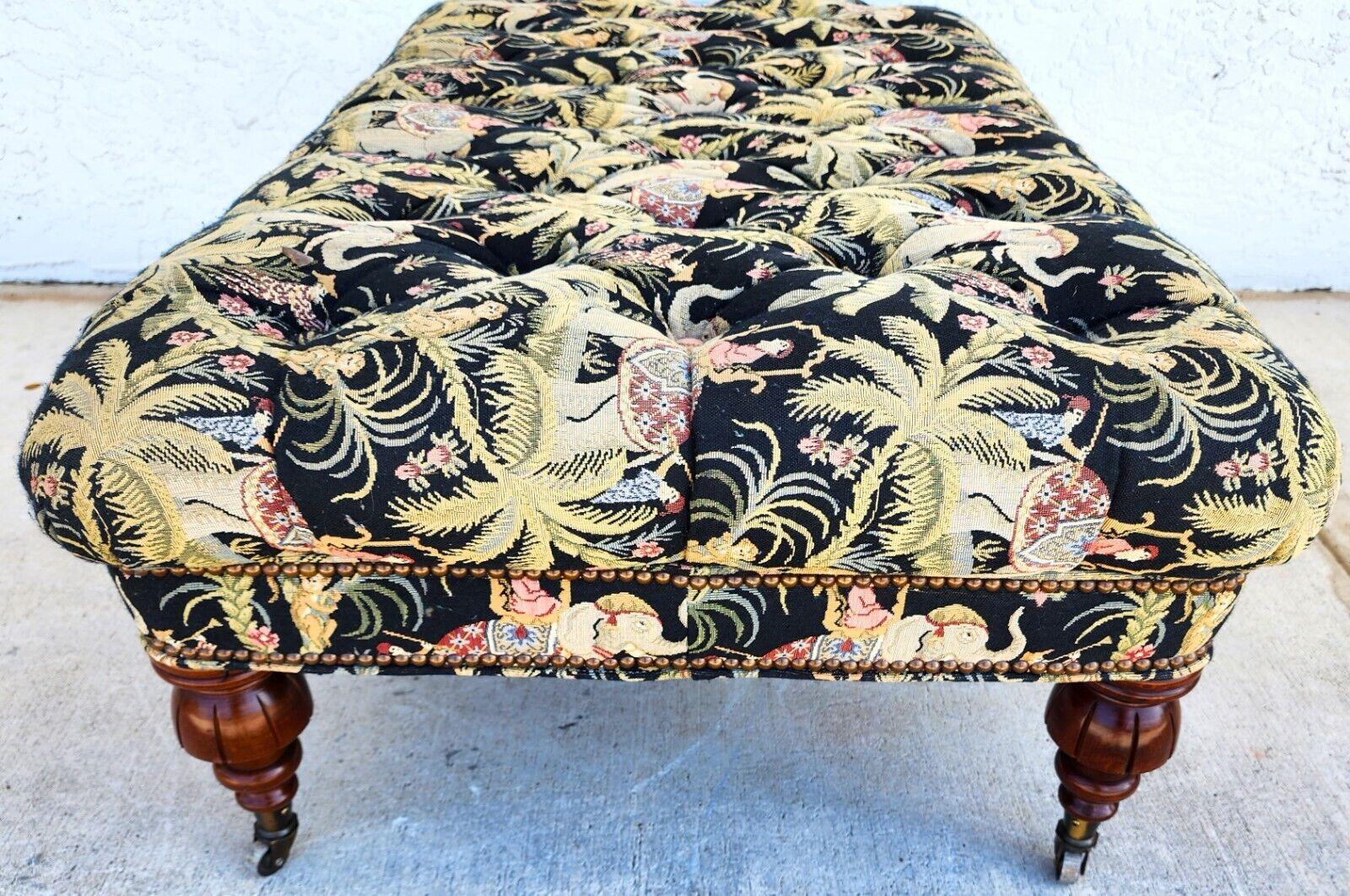 Ottoman Coffee Table Oversized Tufted Rolling African Asian Elephants Monkeys For Sale 2