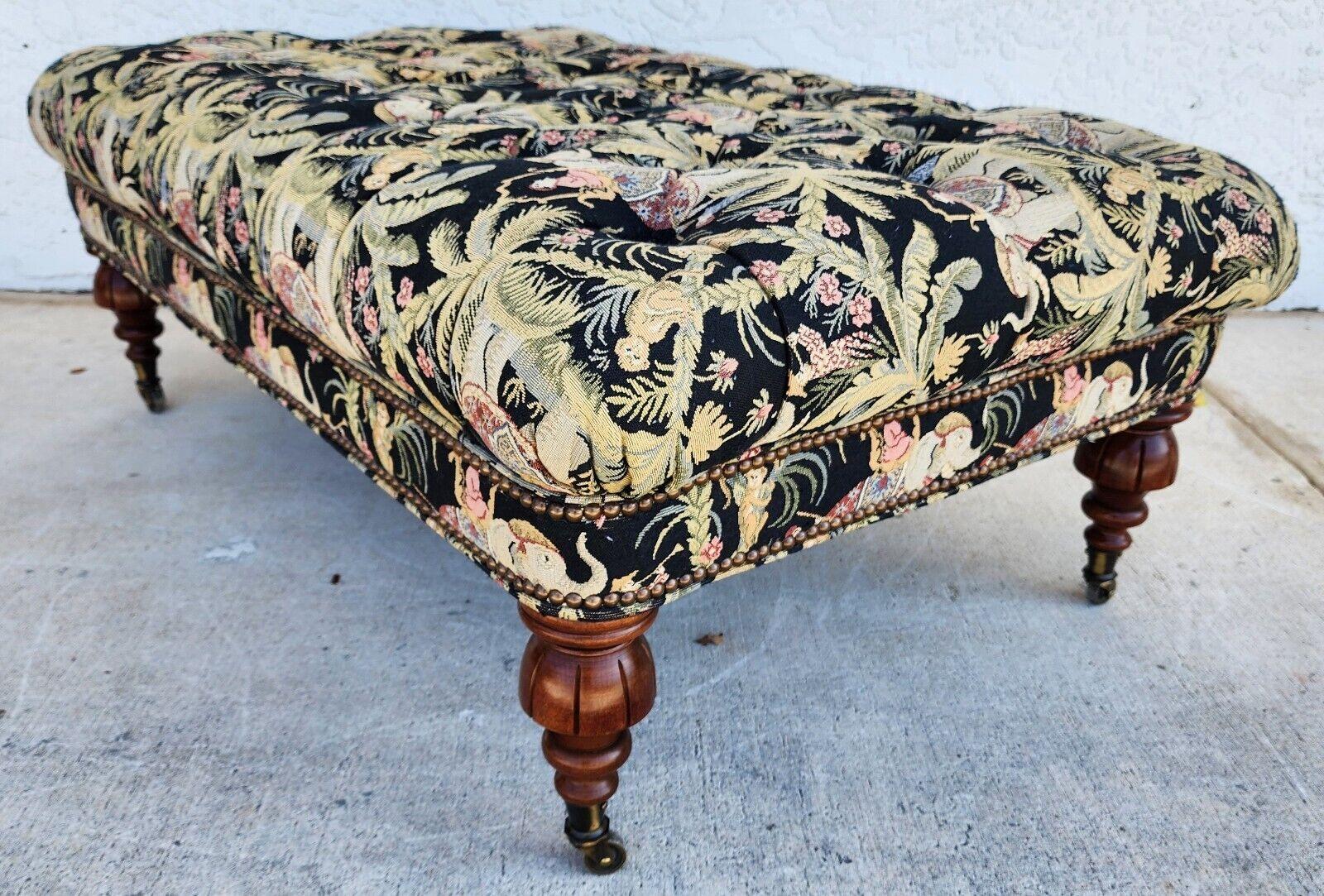 Mahogany Ottoman Coffee Table Oversized Tufted Rolling African Asian Elephants Monkeys For Sale