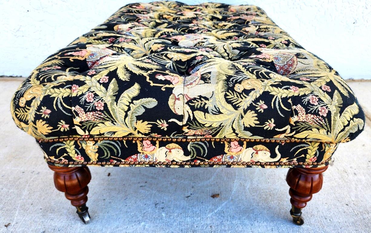 Ottoman Coffee Table Oversized Tufted Rolling African Asian Elephants Monkeys For Sale 1