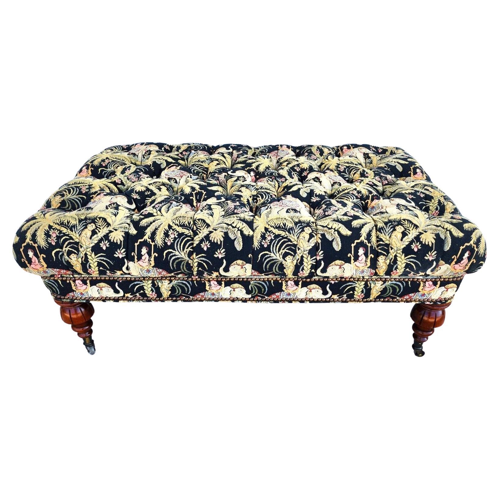 Ottoman Coffee Table Oversized Tufted Rolling African Asian Elephants Monkeys For Sale