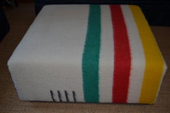 Ottoman Coffee Table Upholstered in Hudson Bay Blanket on Barn Board Frame