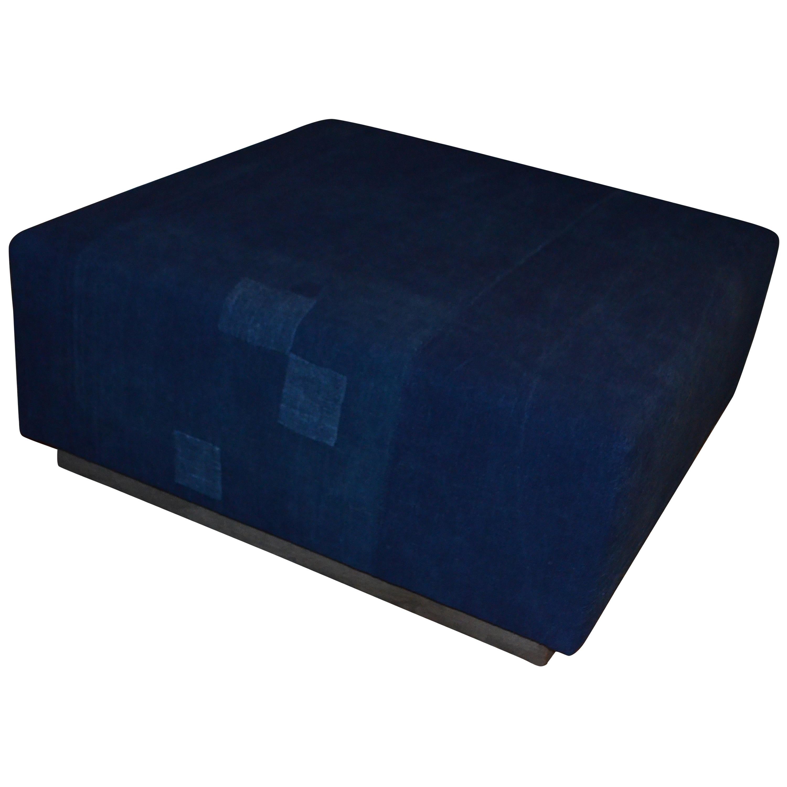 Ottoman Coffee Table Upholstered in Linen Dyed Indigo, France, circa 1860 For Sale