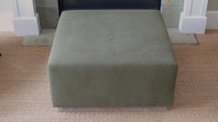 Ottoman Coffee Table Upholstered in Vintage Green Tent Canvas Atop Wood Base
