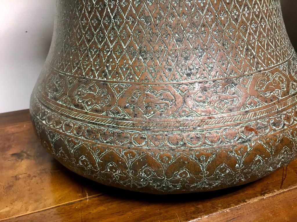 18th Century Ottoman Copper Bucket With Incised Decoration For Sale