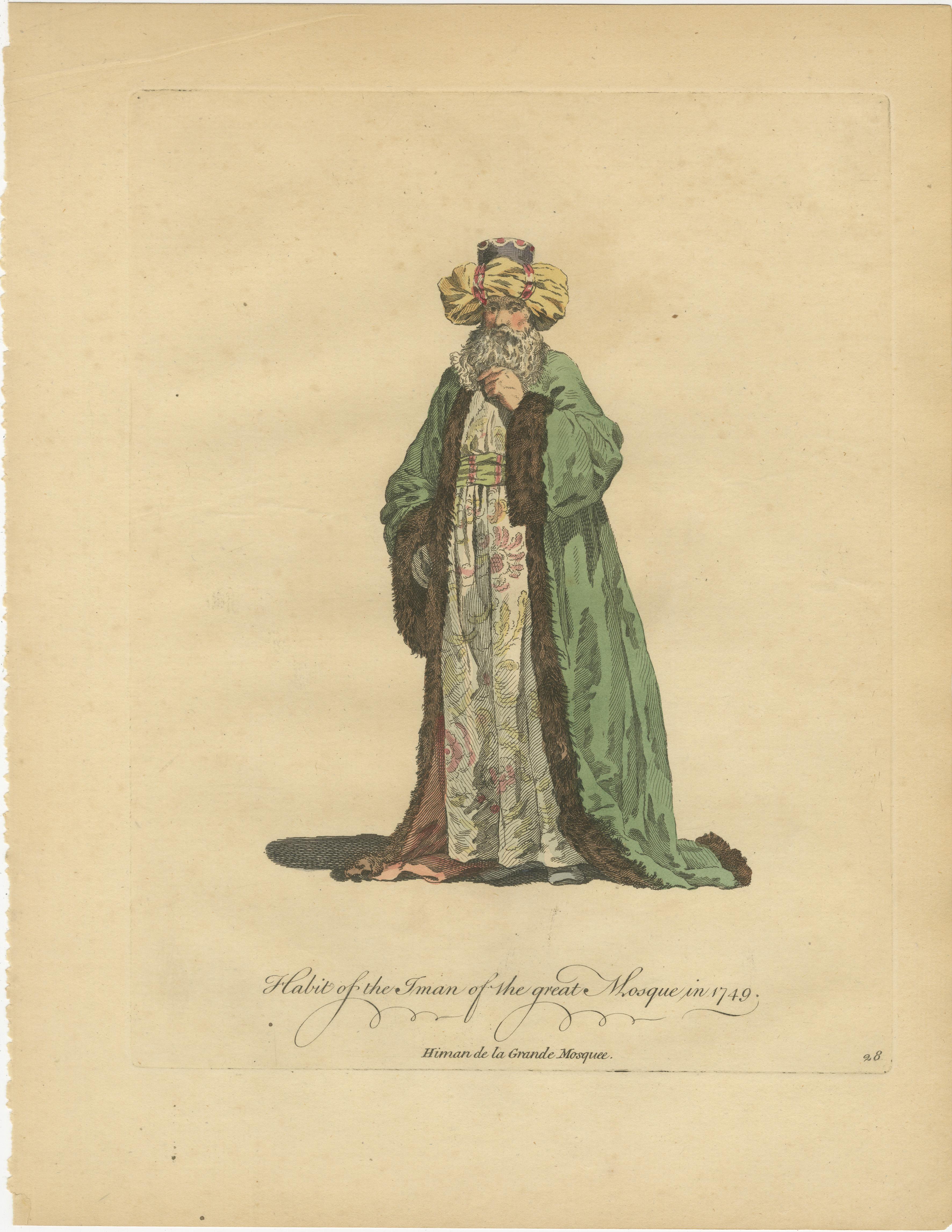 Ottoman Costume Prints Pair, Imam & Court Official, Hand-Colored 1749