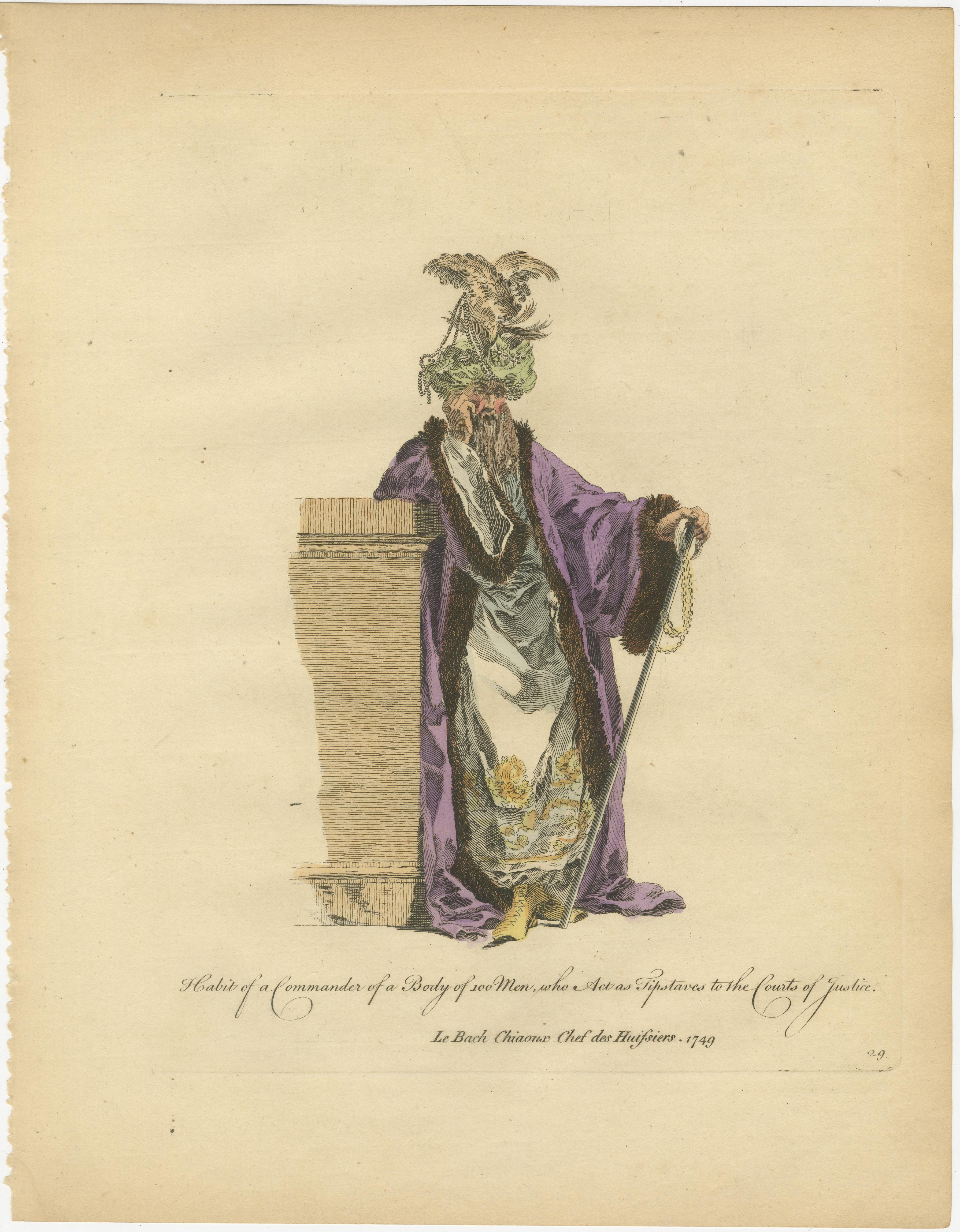 Ottoman Costume Prints Pair, Imam & Court Official, Hand-Colored 1749