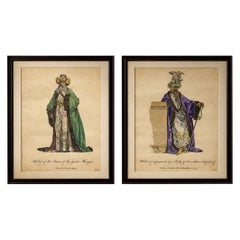 Ottoman Costume Prints Pair, Imam & Court Official, Hand-Colored 1749
