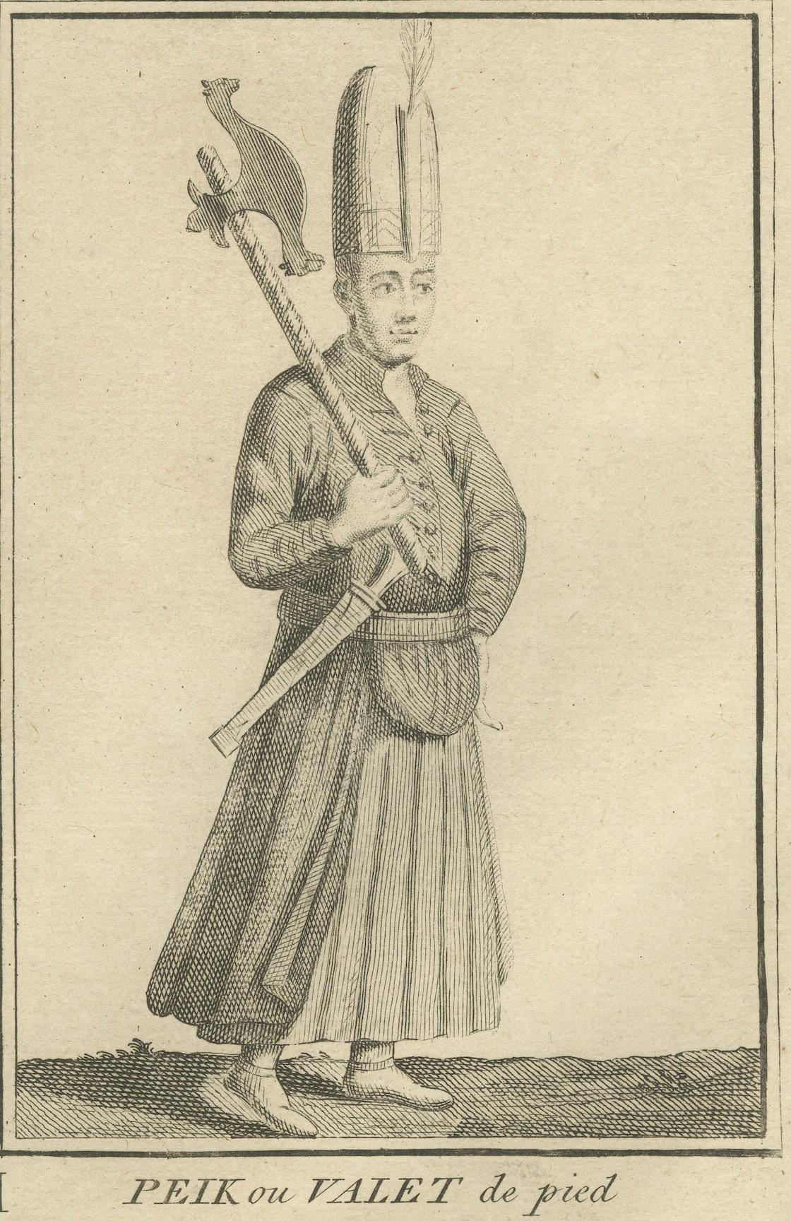 Osmanische Hofbedienstete und Soldaten - 1734 Druck von Figuren des kaiserlichen Palastes (Graviert) im Angebot