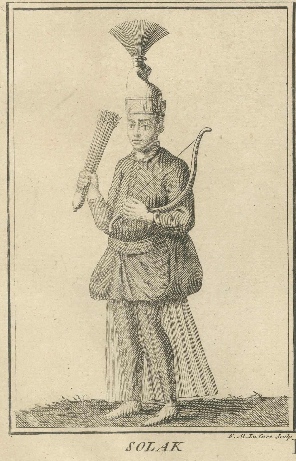 Osmanische Hofbedienstete und Soldaten - 1734 Druck von Figuren des kaiserlichen Palastes im Zustand „Gut“ im Angebot in Langweer, NL