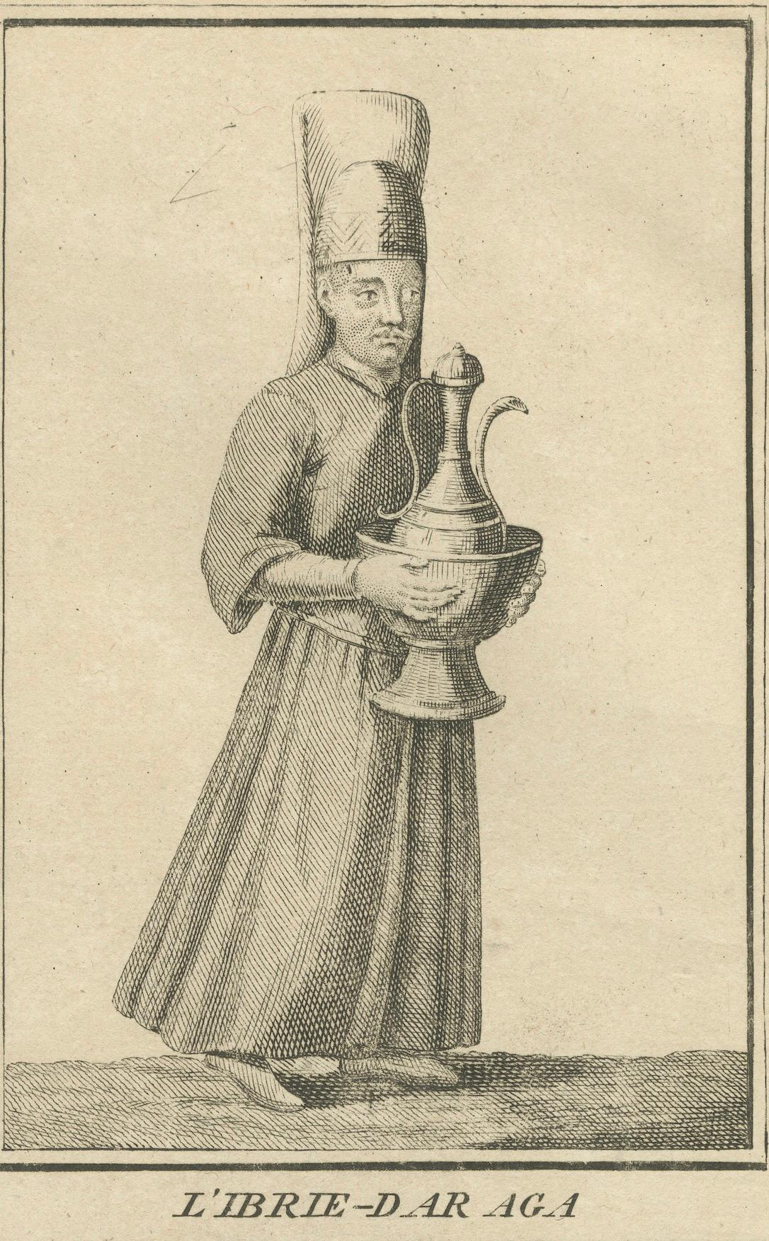 Osmanische Hofbedienstete und Soldaten - 1734 Druck von Figuren des kaiserlichen Palastes (Mitte des 18. Jahrhunderts) im Angebot