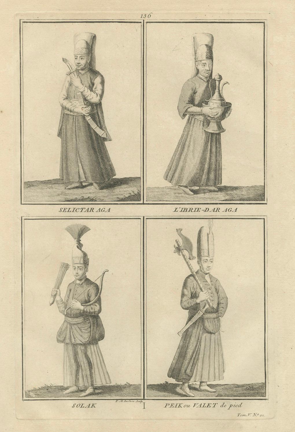 Osmanische Hofbedienstete und Soldaten - 1734 Druck von Figuren des kaiserlichen Palastes im Angebot 1