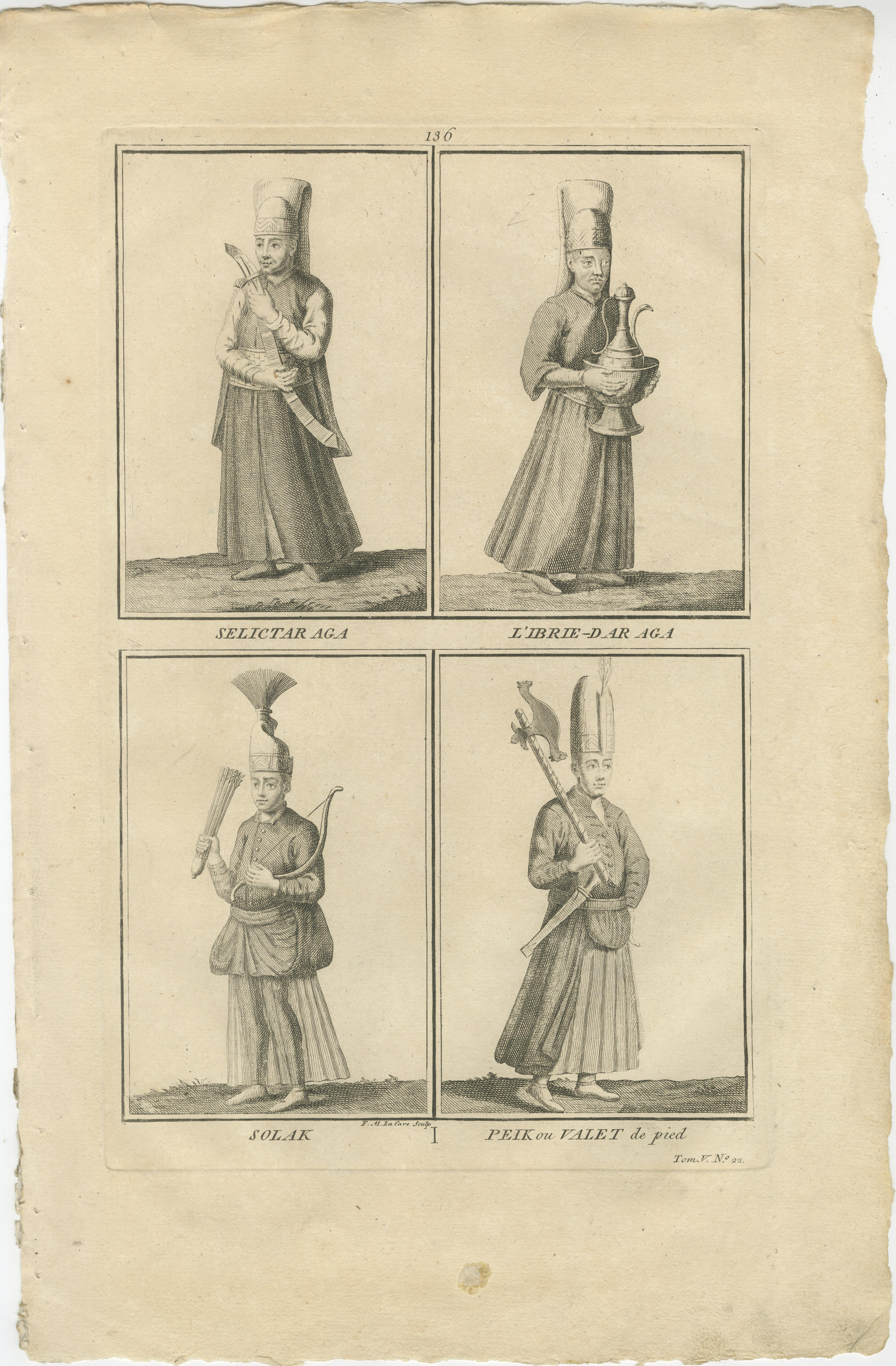 Osmanische Hofbedienstete und Soldaten - 1734 Druck von Figuren des kaiserlichen Palastes im Angebot 2