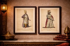 Ottoman Court Figures, Hand-Colored Costume Engravings Pair, c.1749