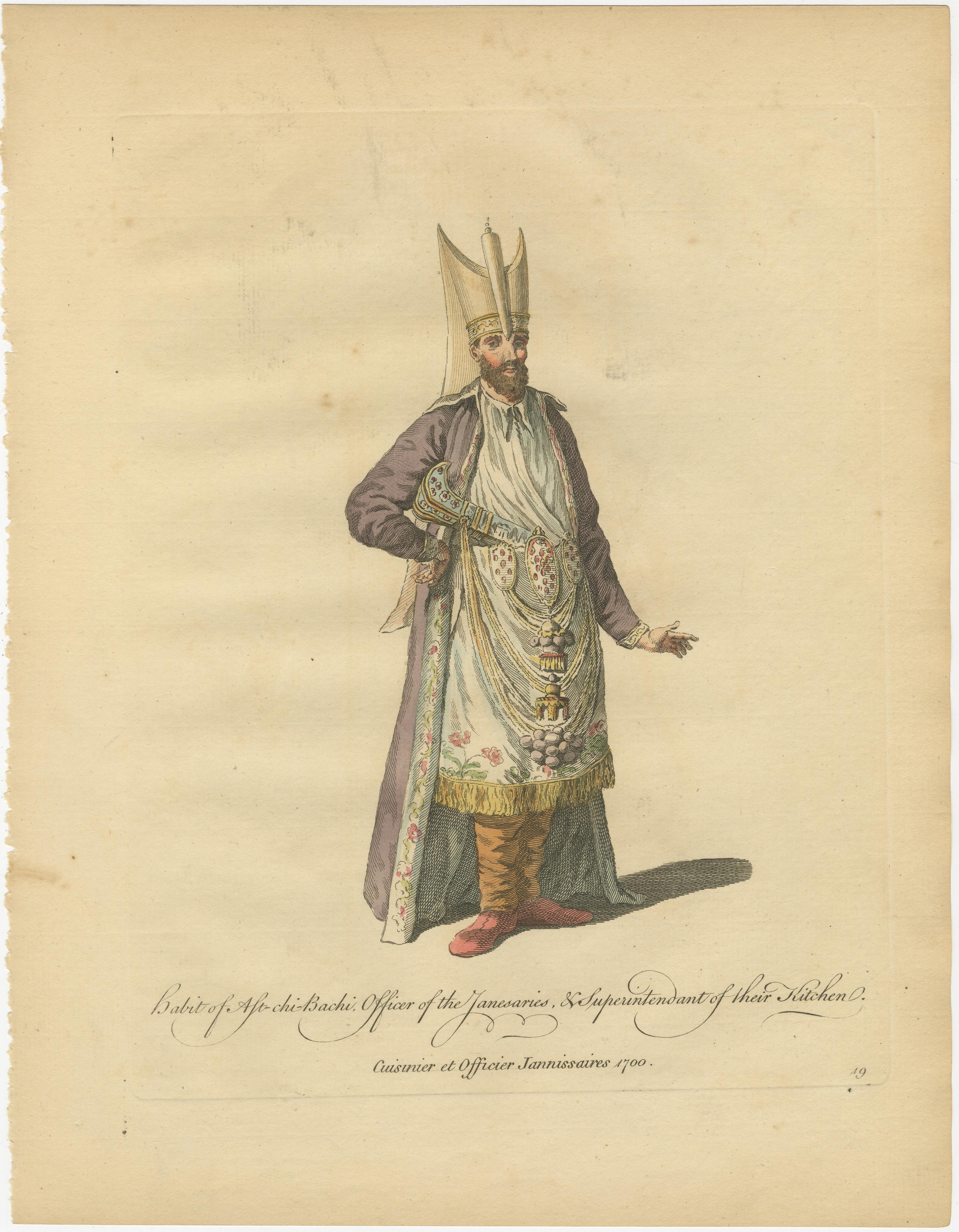Ottoman Court Figures, Hand-Colored Costume Engravings Pair, c.1749