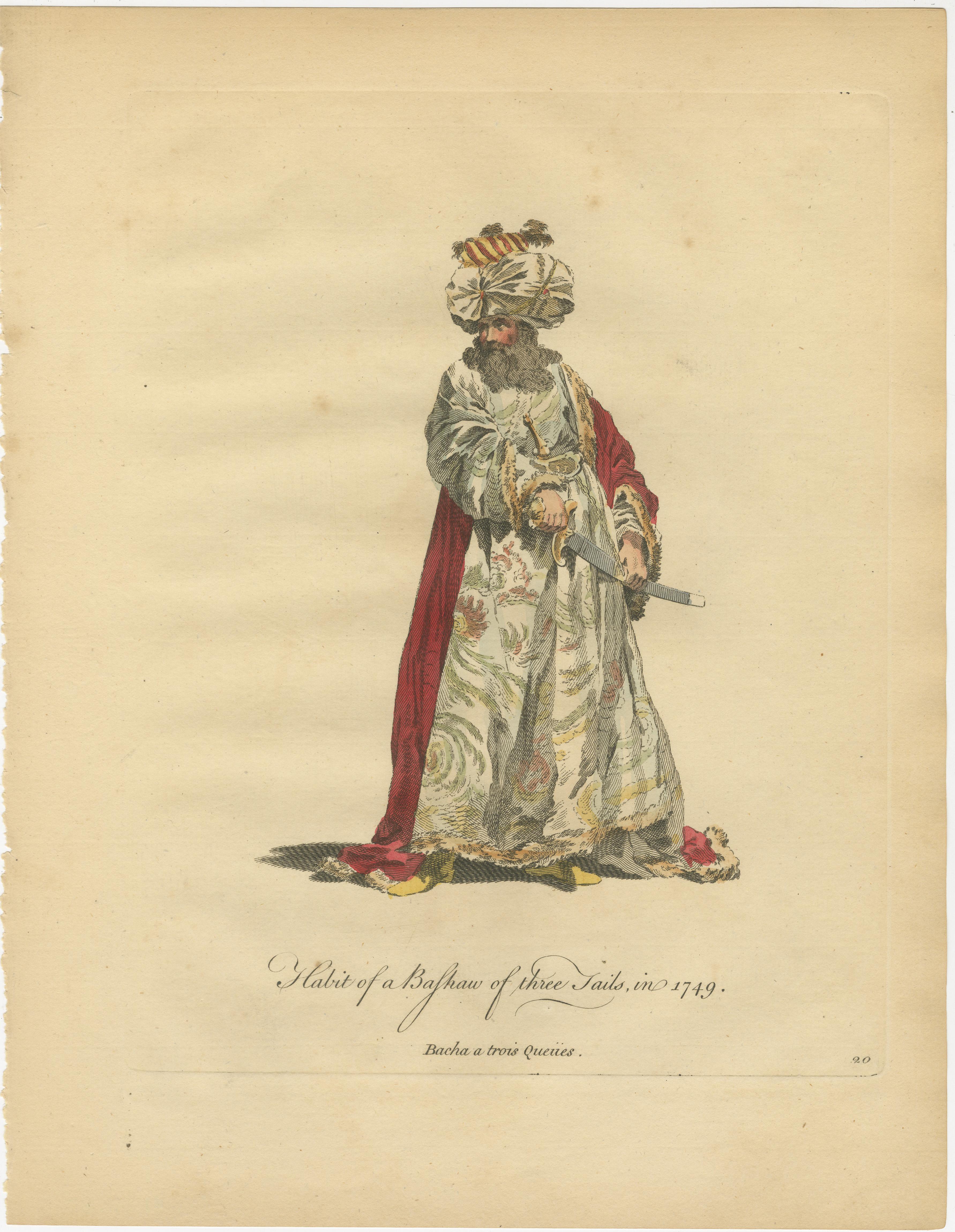 Ottoman Court Figures, Hand-Colored Costume Engravings Pair, c.1749