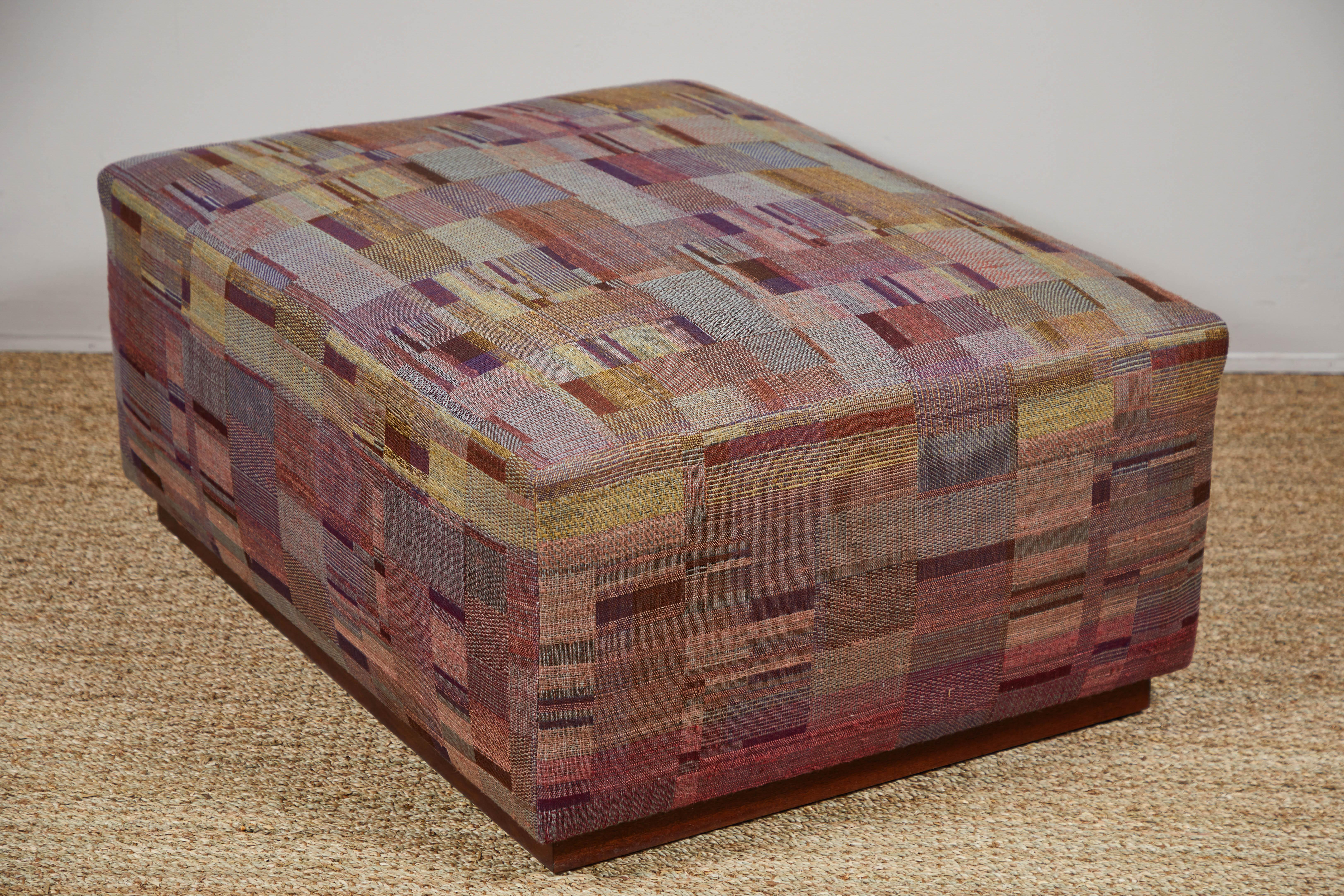 American Ottoman Covered in Handwoven Indian Fabric For Sale