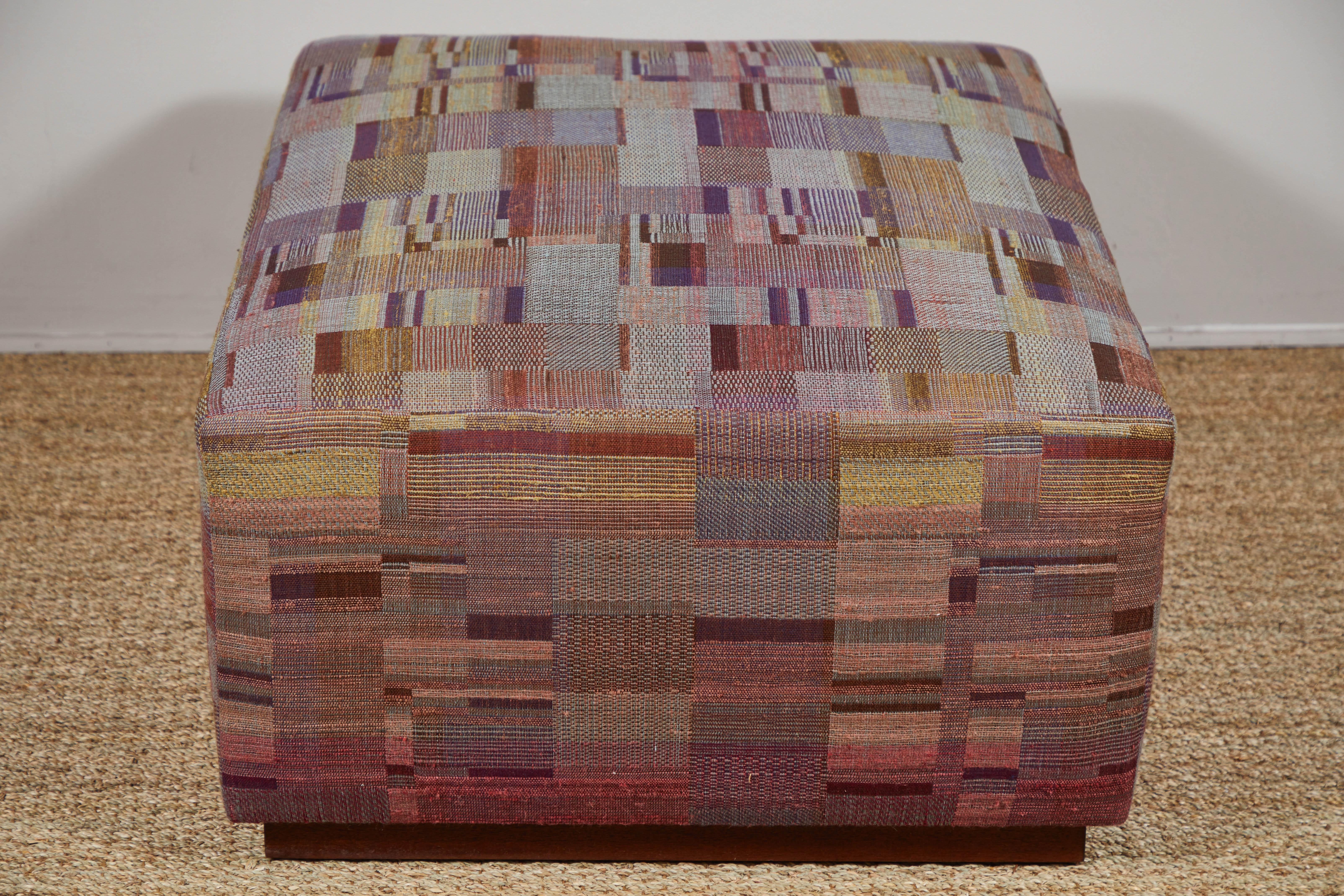 Contemporary Ottoman Covered in Handwoven Indian Fabric For Sale