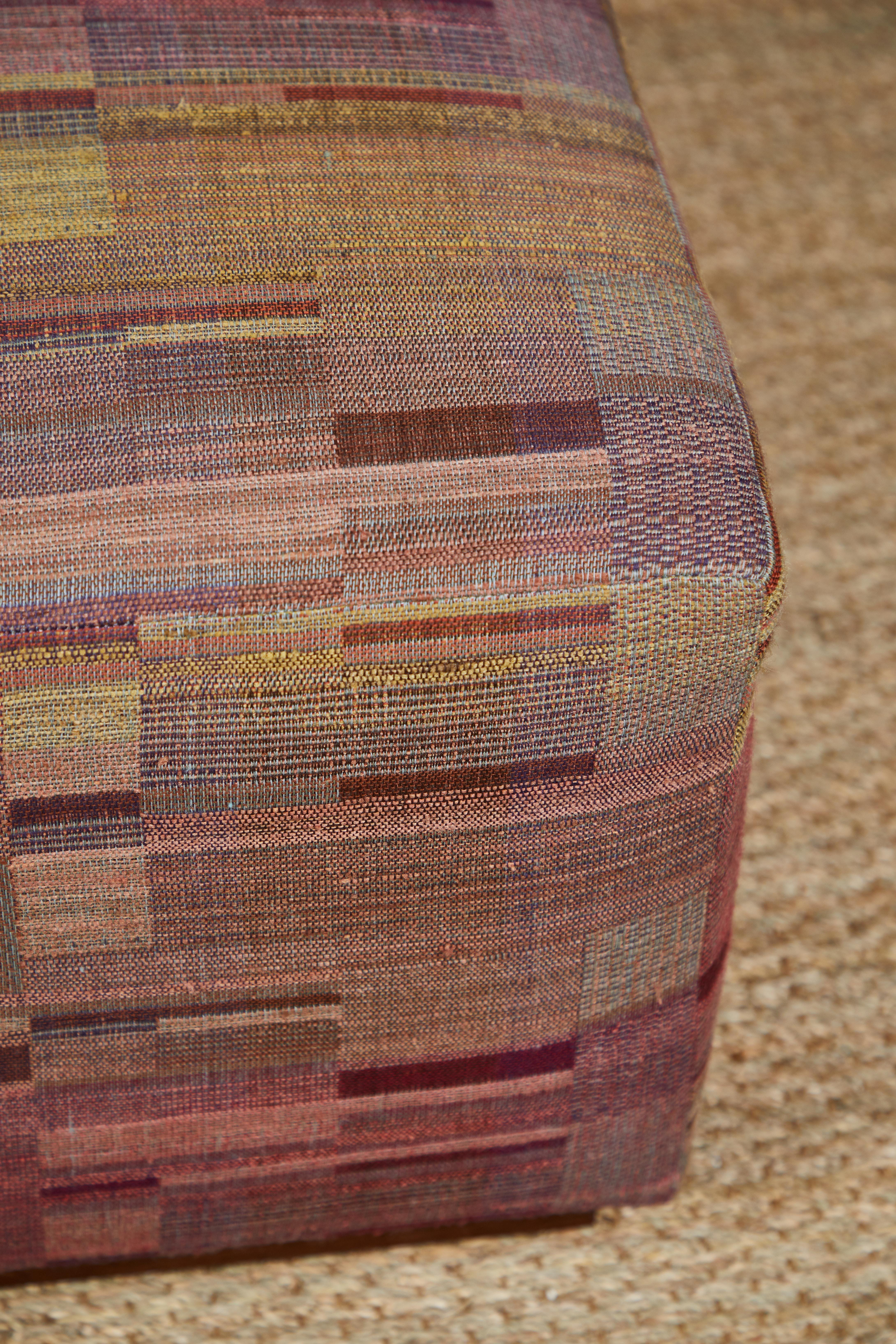 Ottoman Covered in Handwoven Indian Fabric For Sale 1
