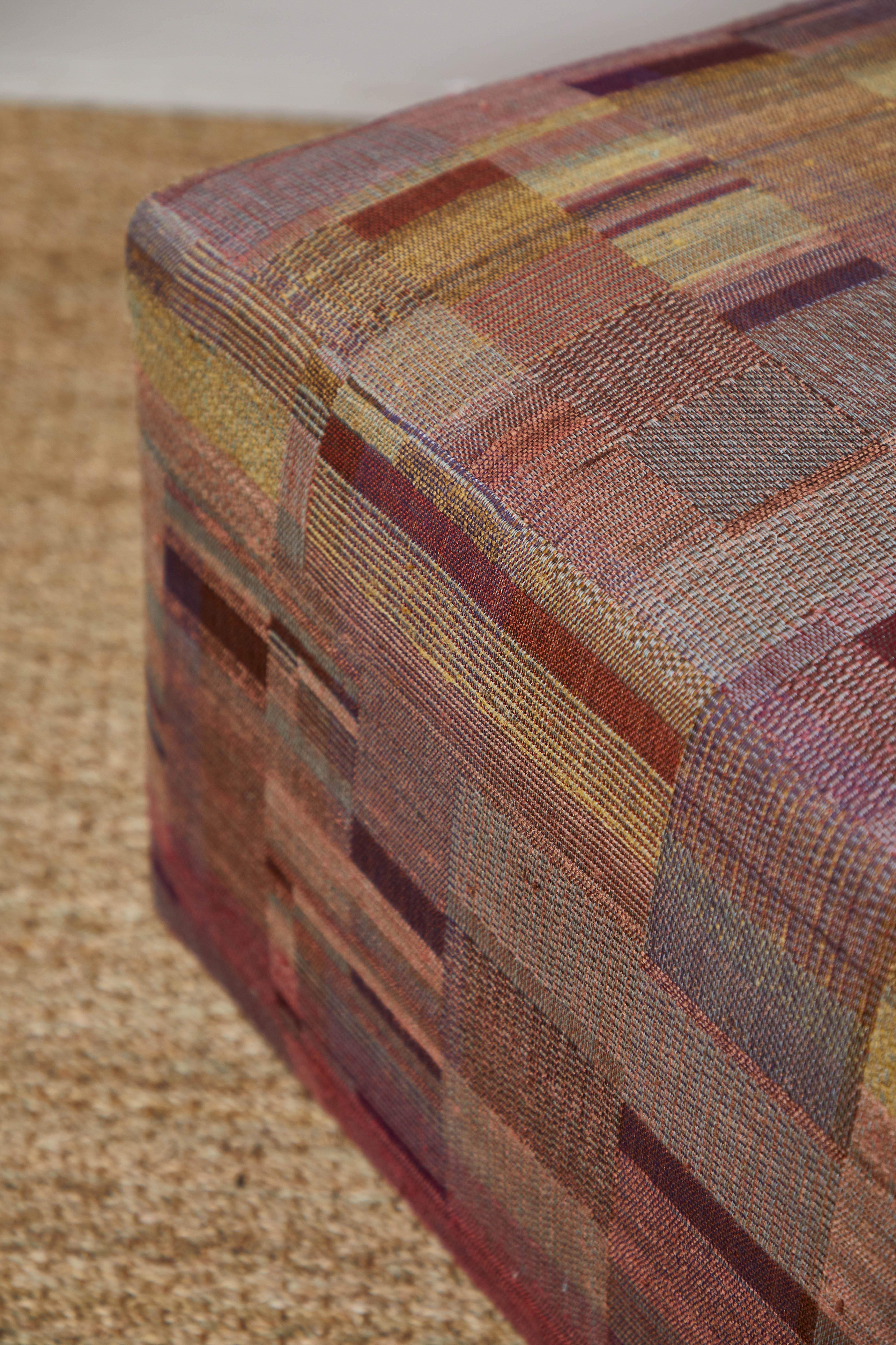 Ottoman Covered in Handwoven Indian Fabric For Sale 2