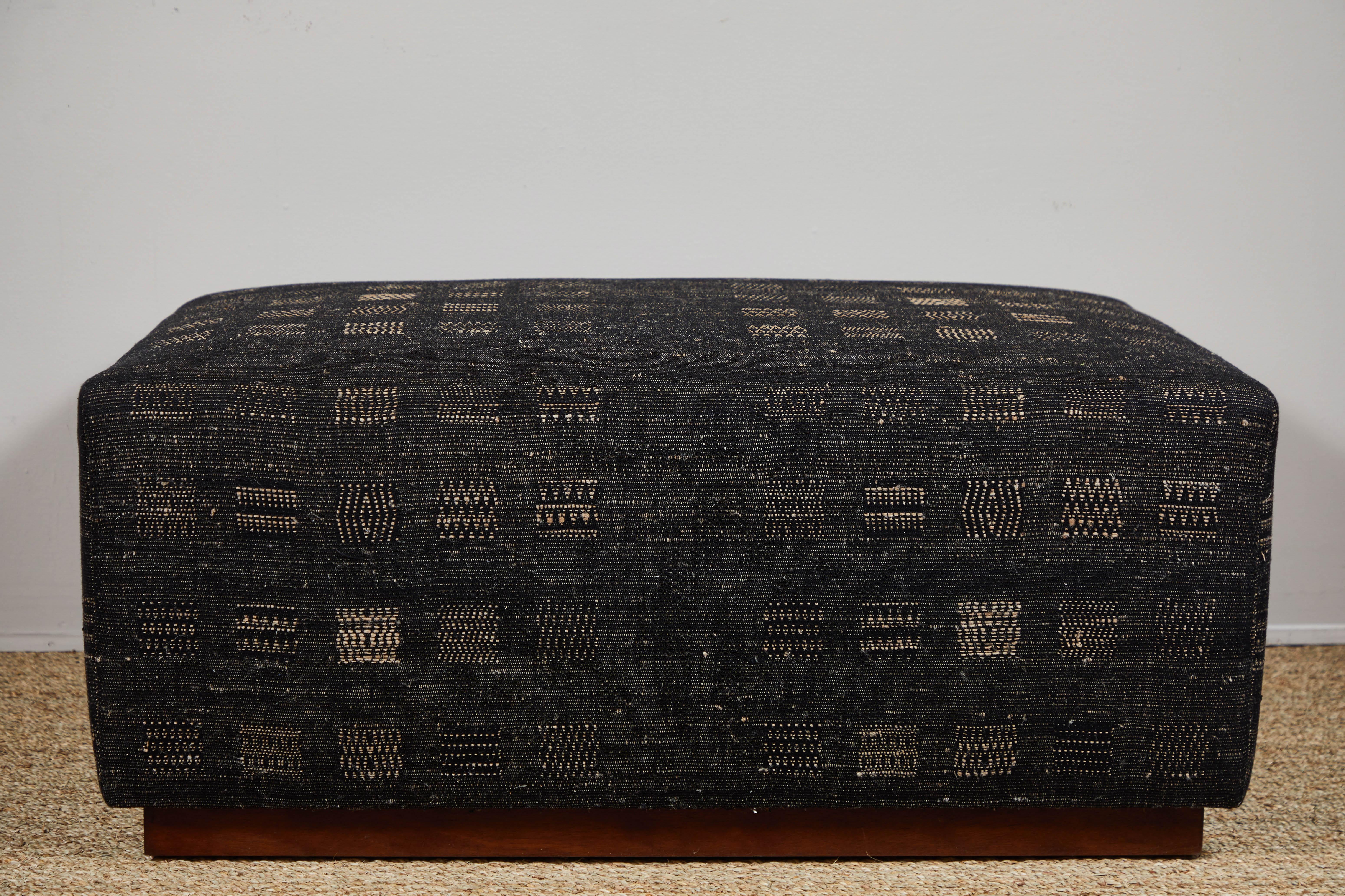 American Ottoman Covered in Handwoven Indian Fabric For Sale