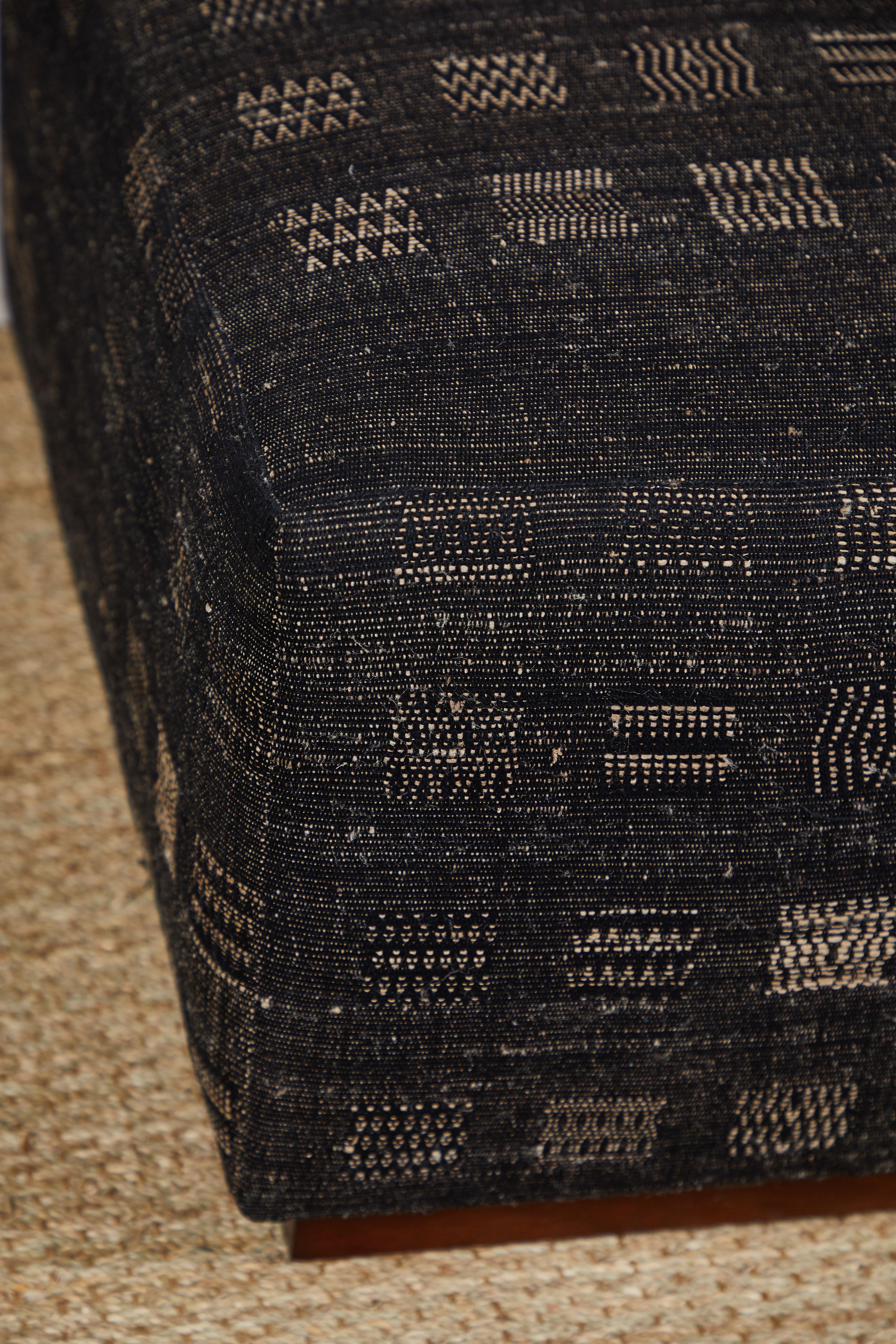 Cotton Ottoman Covered in Handwoven Indian Fabric For Sale
