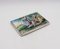 Ottoman Empire 1880 Enamelled Double Case Box In .925 Sterling Silver