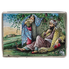 Ottoman Empire 1880 Enamelled Double Case Box In .925 Sterling Silver
