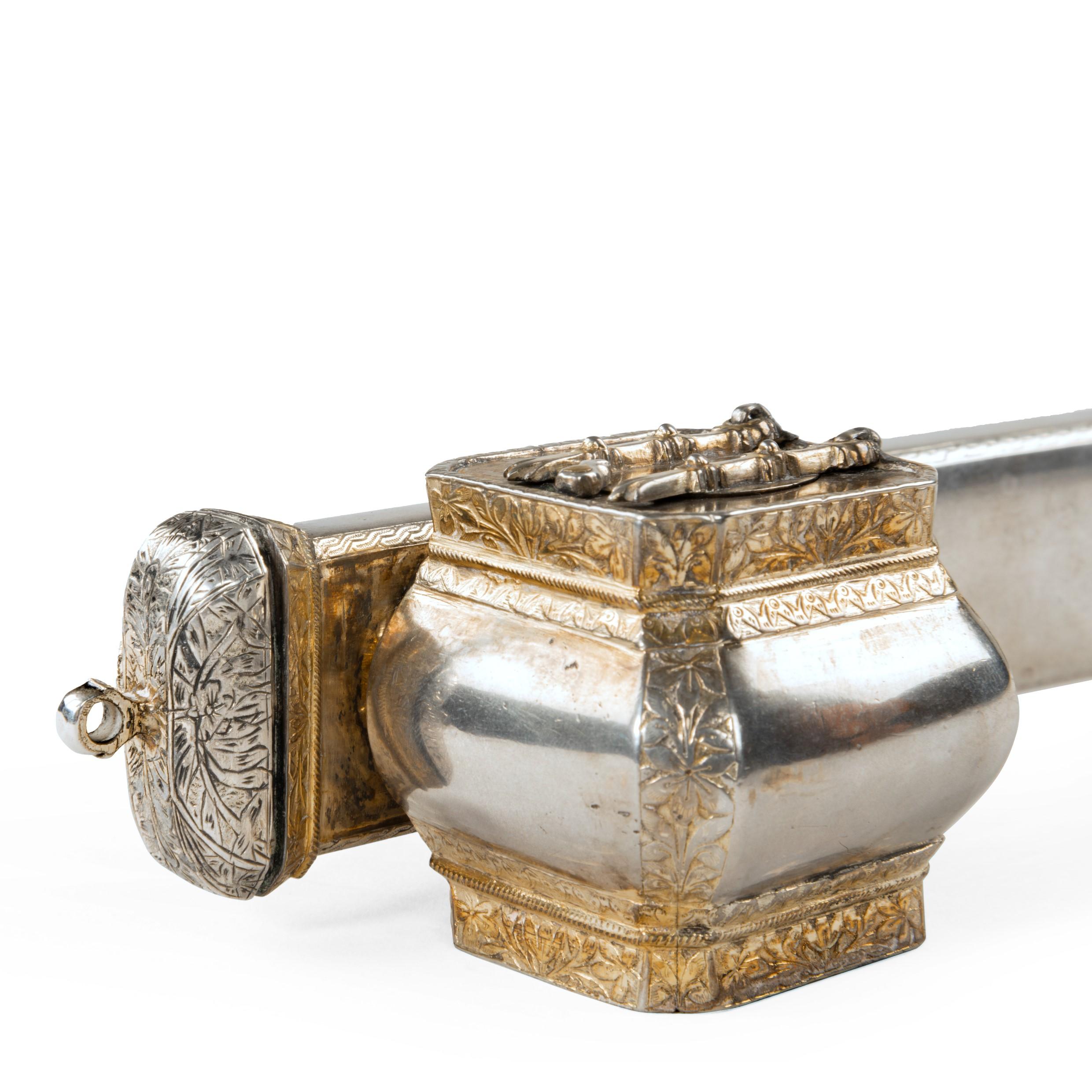 18th Century Ottoman Empire Parcel-Gilt Silver Qalamdan For Sale