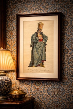 Ottoman Eunuch Costume Print, Hand-Colored Engraving, 1749