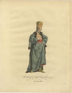 Ottoman Eunuch Costume Print, Hand-Colored Engraving, 1749