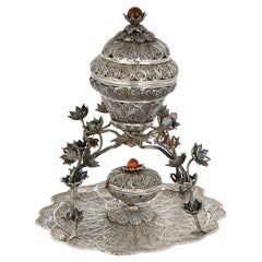 Ottoman-Süßigkeitenschale aus filigranem Silber und Hartstein