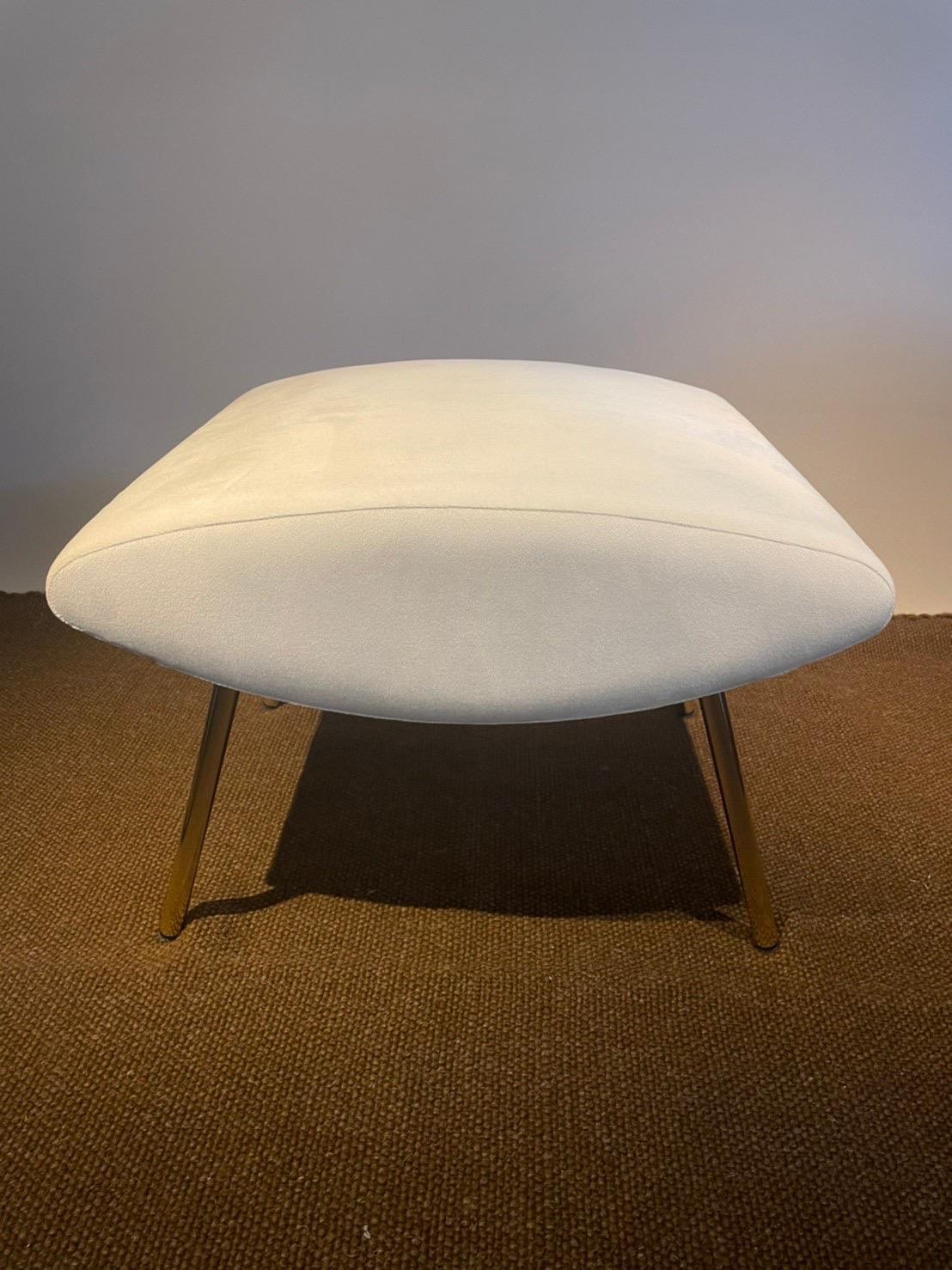 This ottoman is a display sample made for the European lounge chair.
The upholstery fabric is KINGHAM RELOADED made by Italian maker CHIVASSO.
The legs are brass plated over the steel.
It can be disassembled for the seat and leg, so it will help to