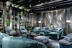 Ottoman, Frame Made of Solid Timber and  Wood Bronze / Silver Finish Skirting