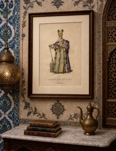 Ottoman Grand Vizier Costume Print, Hand-Colored Engraving, 1749