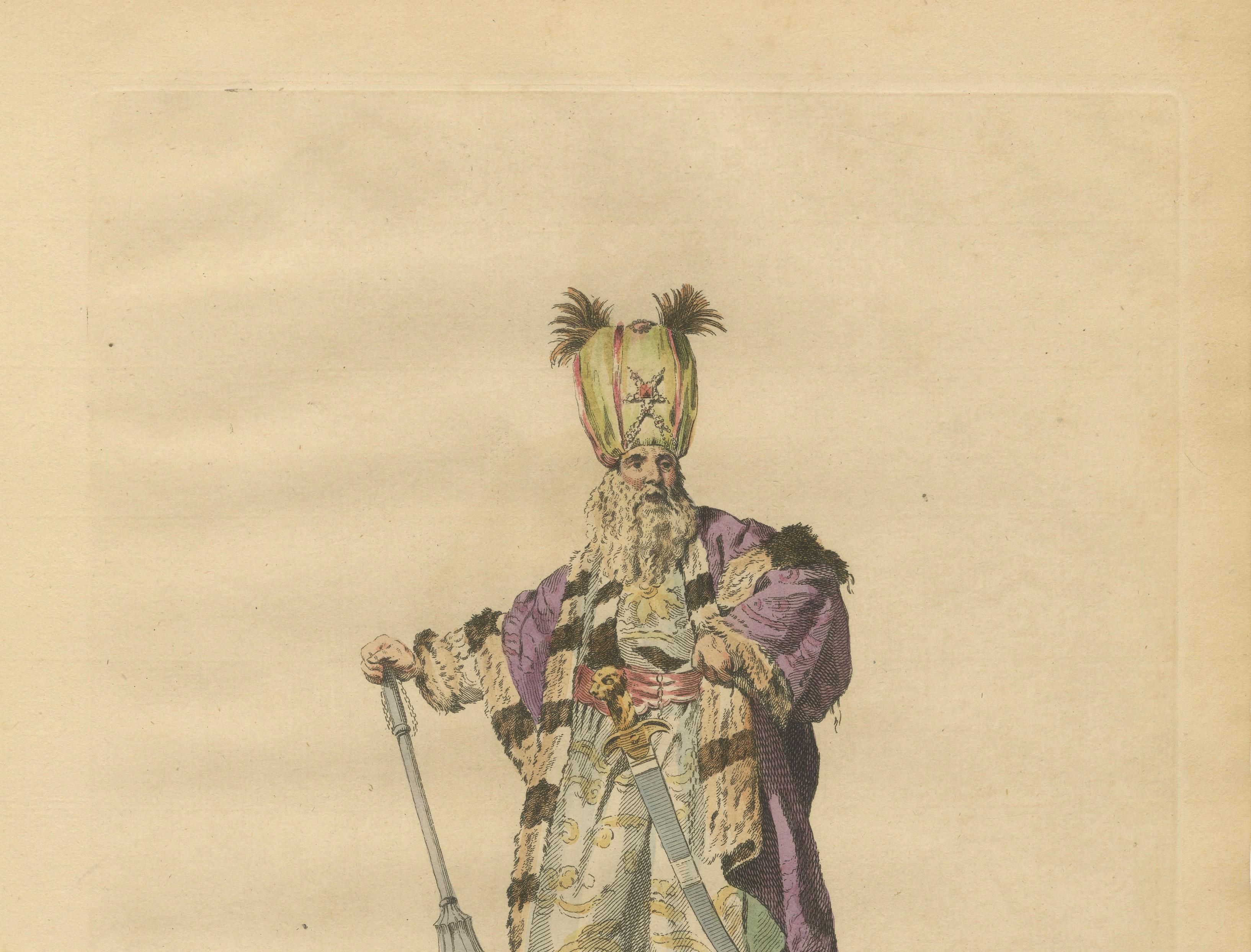 Ottoman Grand Vizier Costume Print, Hand-Colored Engraving, 1749
