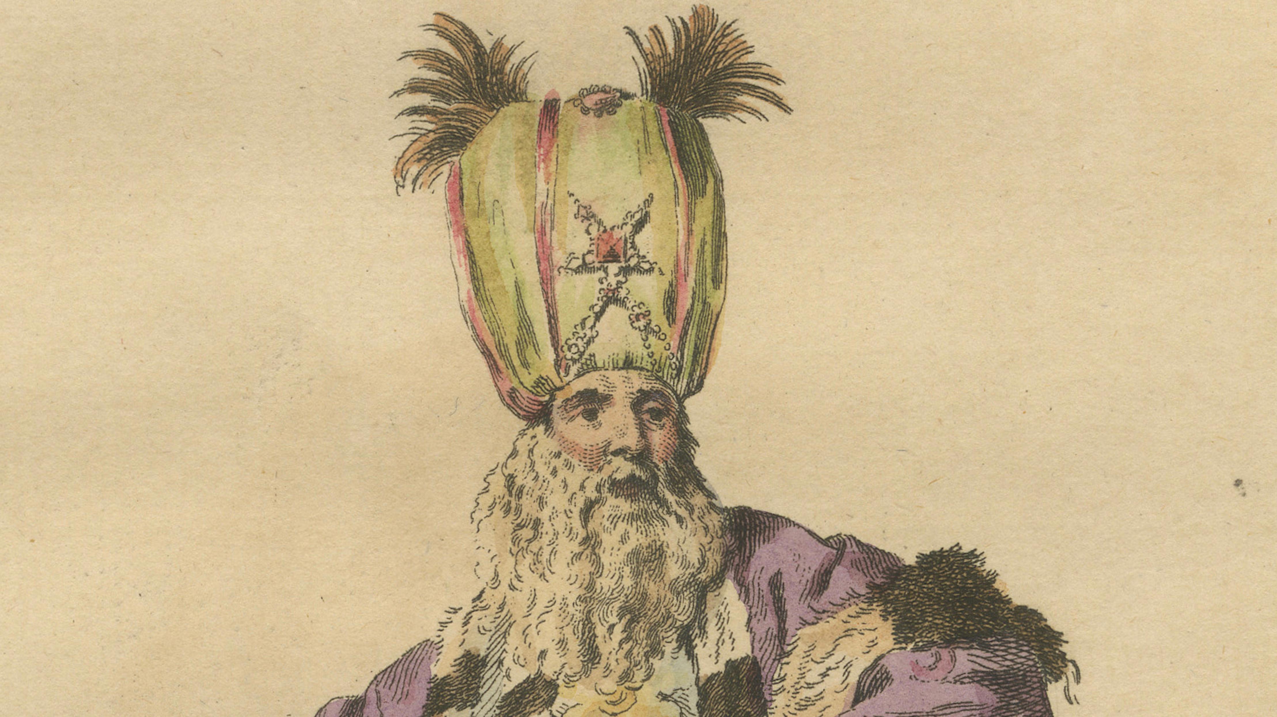 Ottoman Grand Vizier Costume Print, Hand-Colored Engraving, 1749
