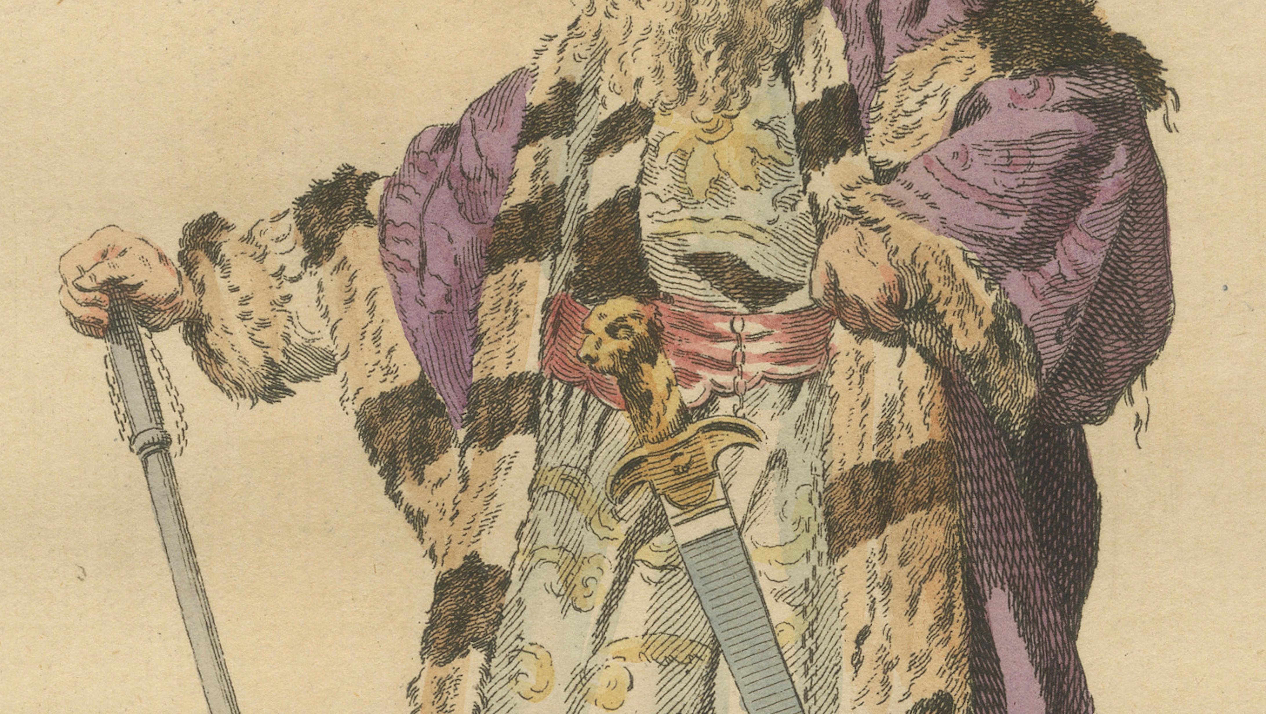 Ottoman Grand Vizier Costume Print, Hand-Colored Engraving, 1749