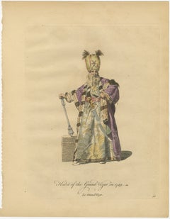 Ottoman Grand Vizier Costume Print, Hand-Colored Engraving, 1749
