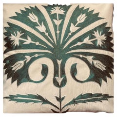 Ottoman Green Carnation Silk Hand Embroidered Cushion Ottoman Green Carnation Silk Hand Embroidered Cushion
