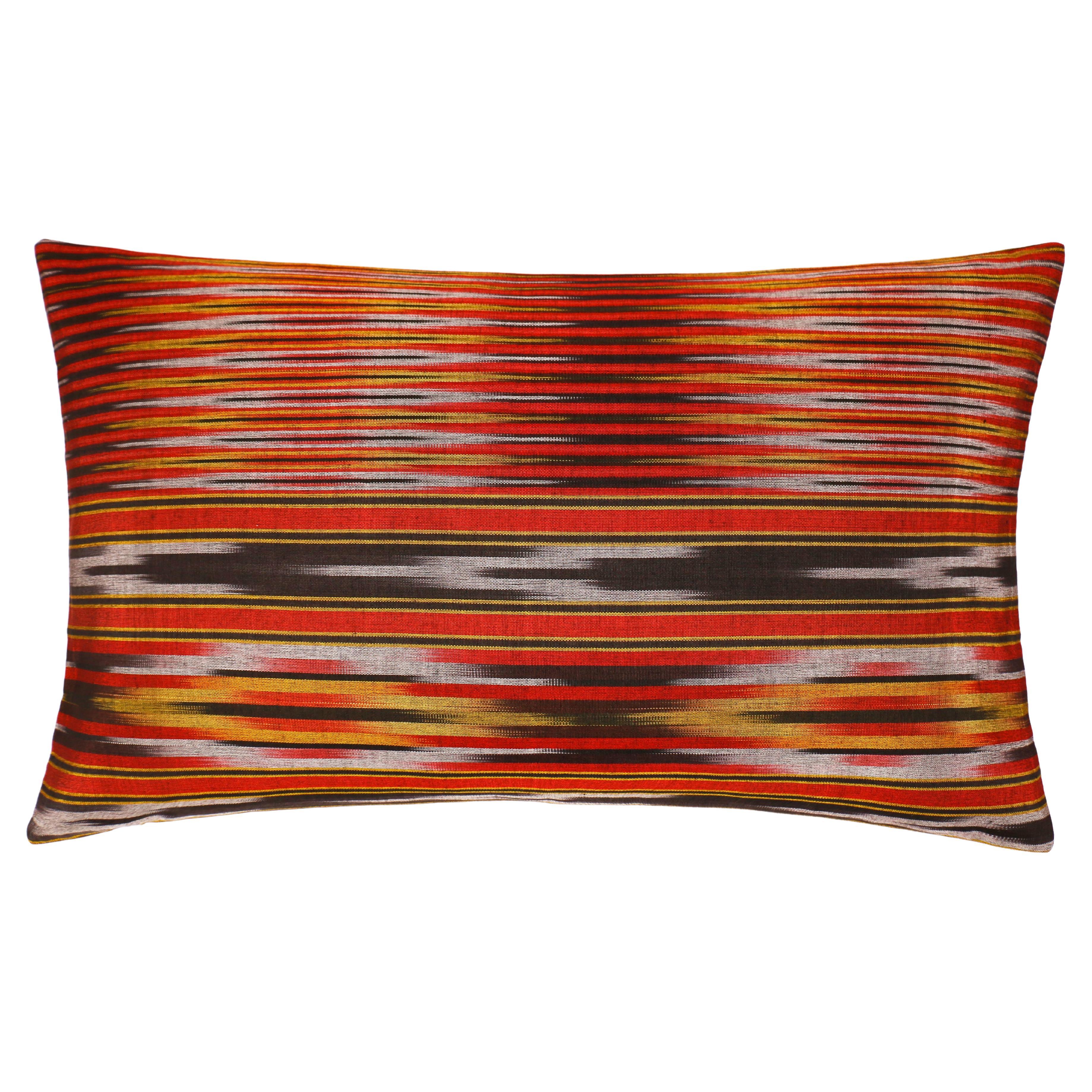 Ottoman Hand-woven Silk Black Ikat Cushion For Sale